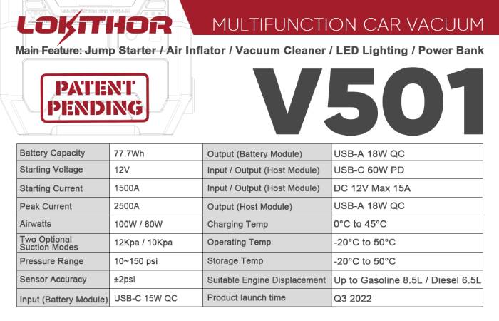 the datasheet of Lokithor V501 