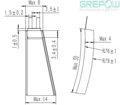 Curved Lipo Battery Structure GRP4014030