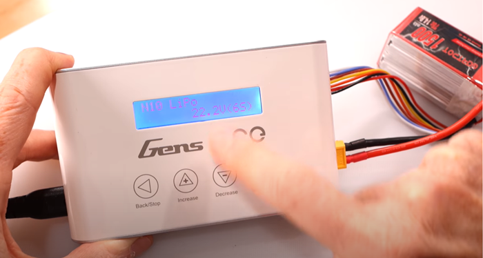 Gens ace IMARS 3 RC Battery Charger is Charging an RC battery