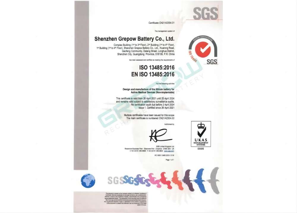 Grepow has gained the ISO13485 medical-grade battery production certification